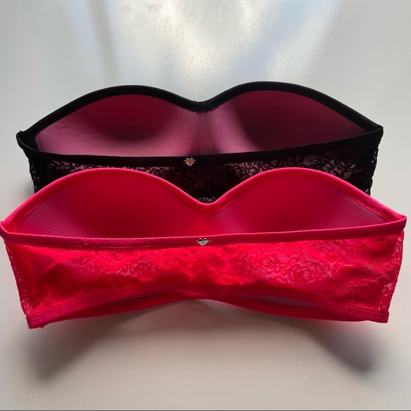 Pink by Victoria's Secret Padded Lace Bandeau Bralette  Lot Black and Neon Pink - Picture 9 of 9